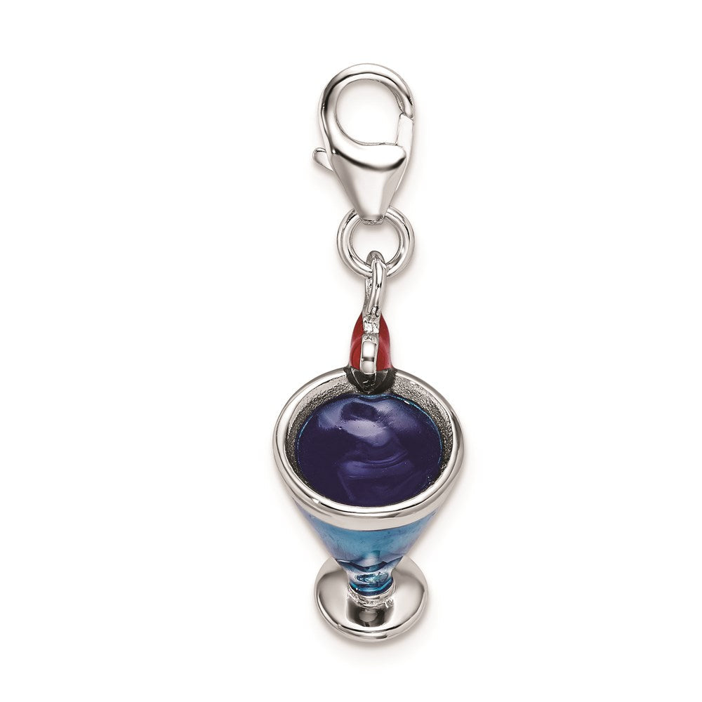 Sterlingsilber Rhodiniert Emailliert 3-d Blau Hawaii mit Karabinerverschluss Charm