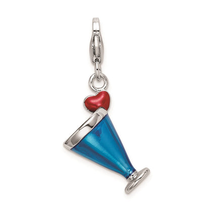 Sterlingsilber Rhodiniert Emailliert 3-d Blau Hawaii mit Karabinerverschluss Charm