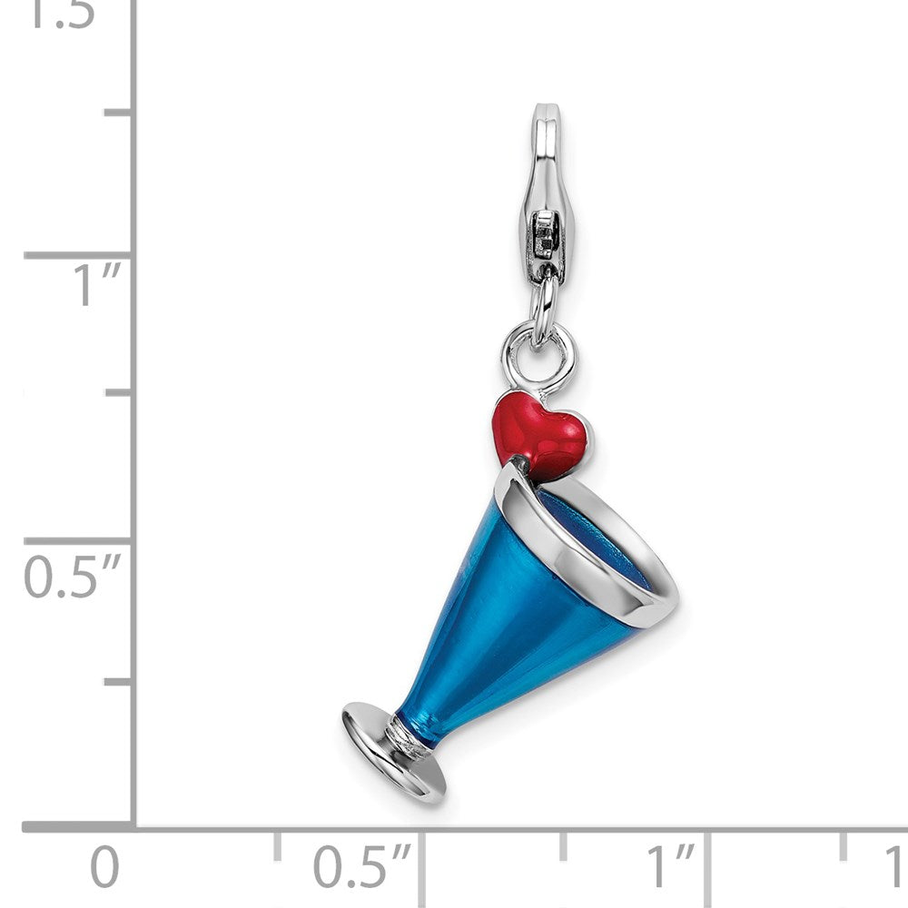 Sterlingsilber Rhodiniert Emailliert 3-d Blau Hawaii mit Karabinerverschluss Charm