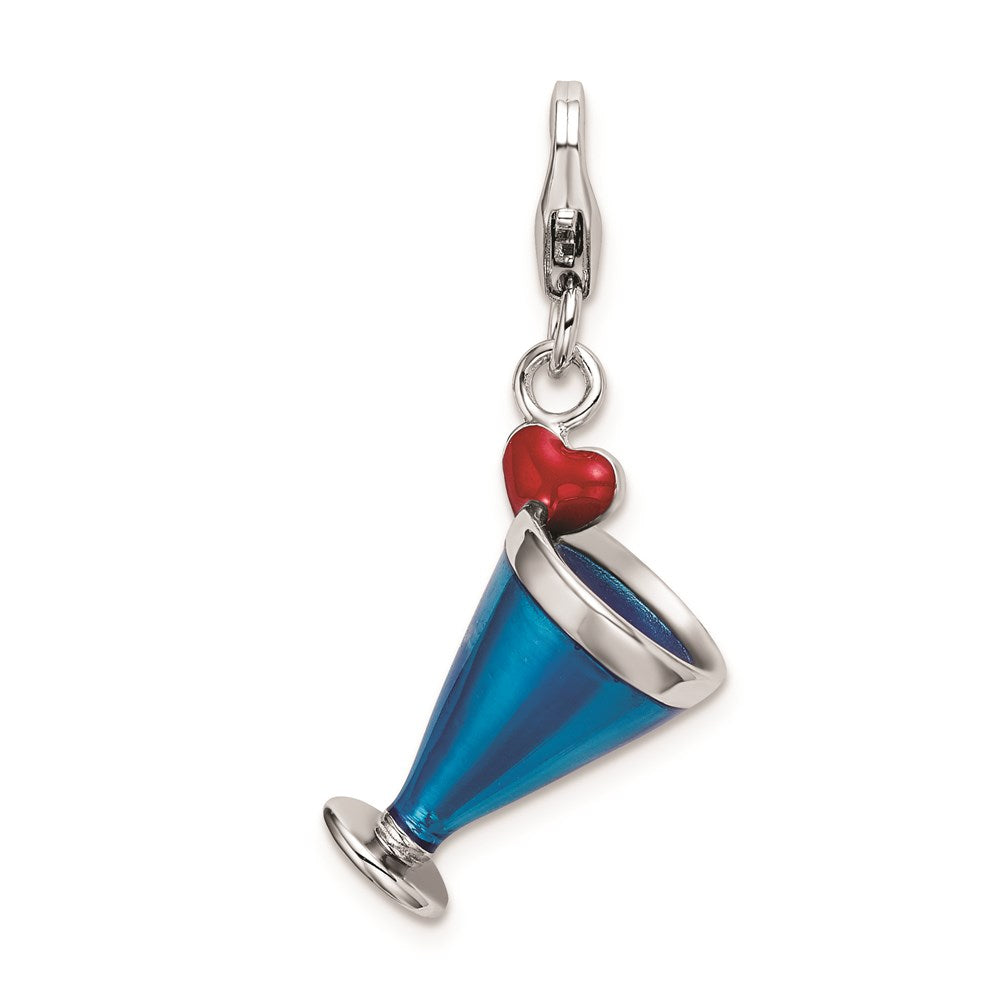 Sterlingsilber Rhodiniert Emailliert 3-d Blau Hawaii mit Karabinerverschluss Charm