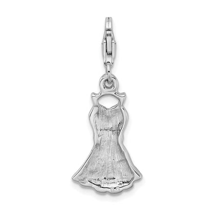 Sterlingsilber Rhodiniert Zirkonia Emailliert Dress mit Karabinerverschluss Charm