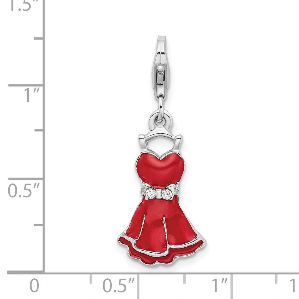 Sterlingsilber Rhodiniert Zirkonia Emailliert Dress mit Karabinerverschluss Charm