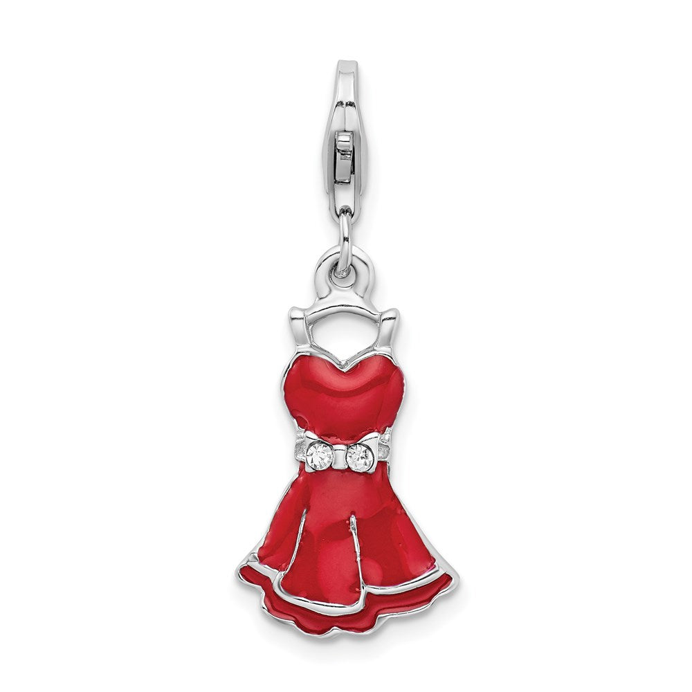 Sterlingsilber Rhodiniert Zirkonia Emailliert Dress mit Karabinerverschluss Charm