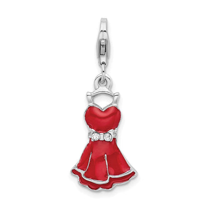 Sterlingsilber Rhodiniert Zirkonia Emailliert Dress mit Karabinerverschluss Charm