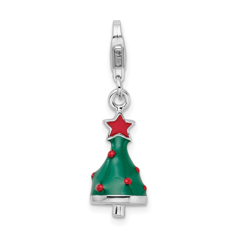 Sterlingsilber Amore La Vita Rhodiniert Poliert 3-d Emailliert Weihnachten Baum Charm mit Fantasie Karabinerverschluss