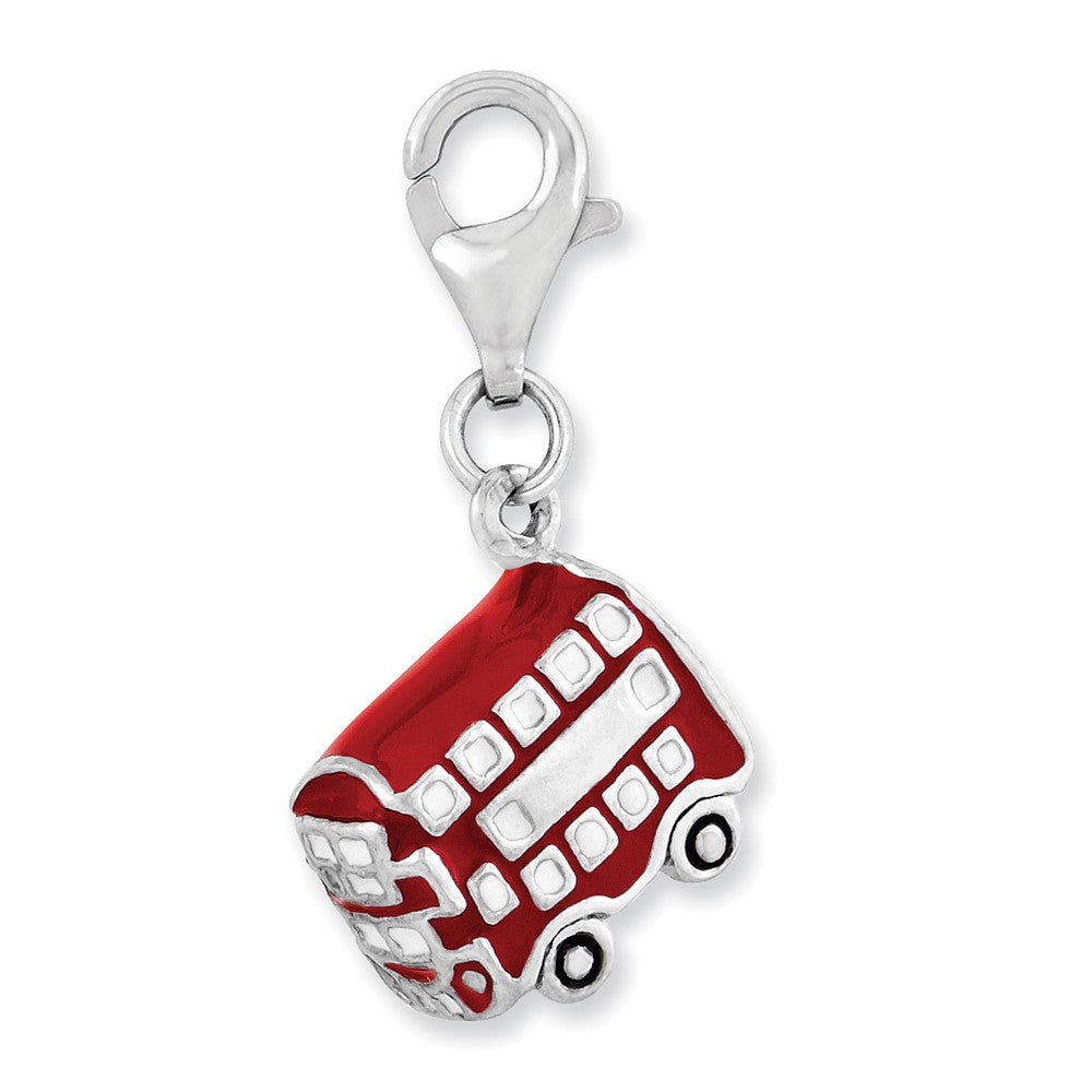 Sterlingsilber Amore La Vita Rhodiniert Poliert 3-d Emailliert Doppelt Deck Bus Charm mit Fantasie Karabinerverschluss