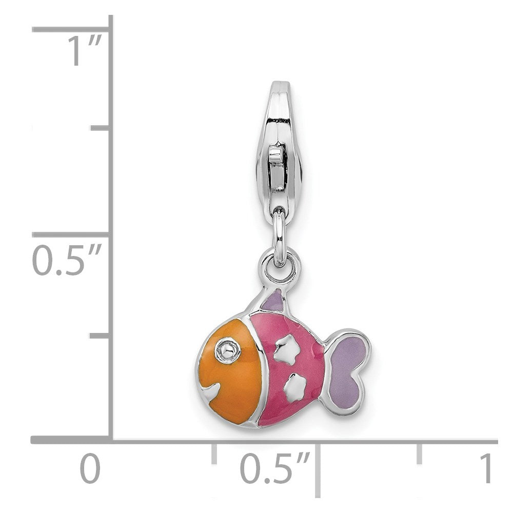 Sterlingsilber Rhodiniert 3-d Emailliert Fisch mit Karabinerverschluss Charm