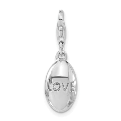 Sterlingsilber Rhodiniert Poliert Liebe Oval mit Karabinerverschluss Charm