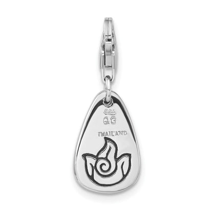Sterlingsilber Rhodiniert Poliert & Antikisiert Feuer Symbol mit Karabinerverschluss Charm