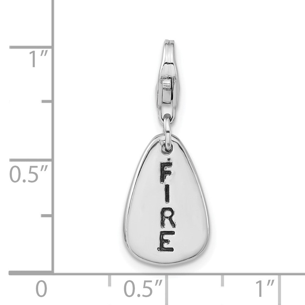 Sterlingsilber Rhodiniert Poliert & Antikisiert Feuer Symbol mit Karabinerverschluss Charm