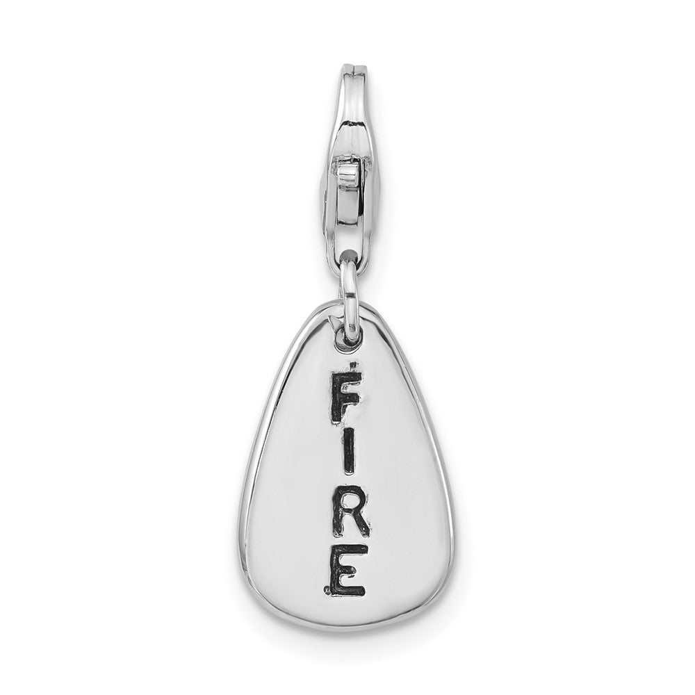 Sterlingsilber Rhodiniert Poliert & Antikisiert Feuer Symbol mit Karabinerverschluss Charm