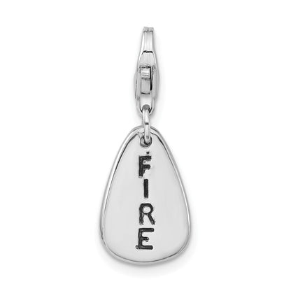 Sterlingsilber Rhodiniert Poliert & Antikisiert Feuer Symbol mit Karabinerverschluss Charm