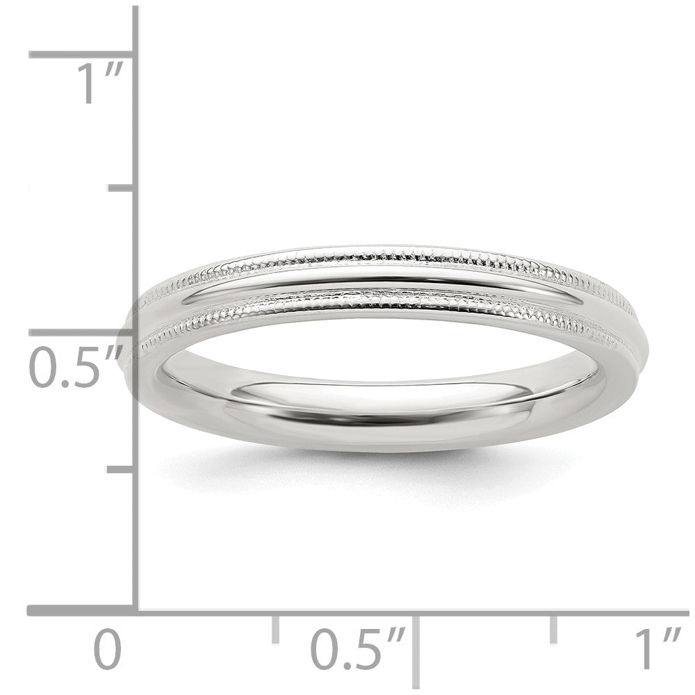 Sterlingsilber 3mm Komfort-Passform Halb Rund Milgrain Größe 7.5 Ring