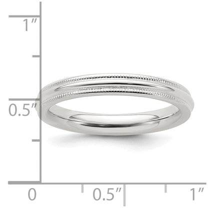 Sterlingsilber 3mm Komfort-Passform Halb Rund Milgrain Größe 6 Ring