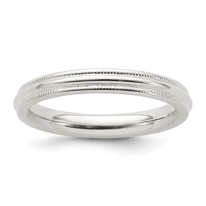 Sterlingsilber 3mm Komfort-Passform Halb Rund Milgrain Größe 4 Ring