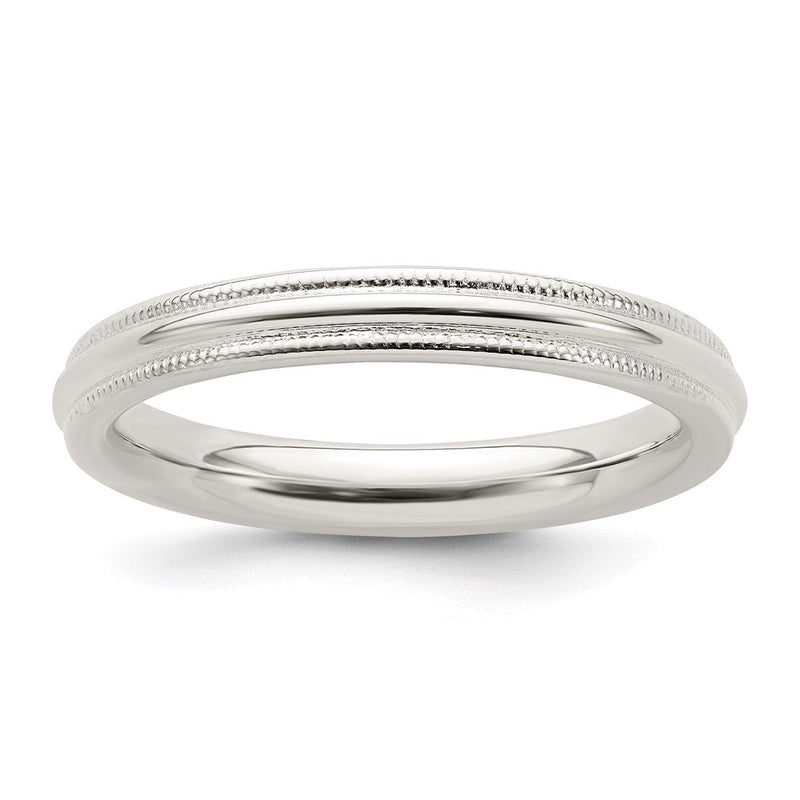 Sterlingsilber 3mm Komfort-Passform Halb Rund Milgrain Größe 8.5 Ring