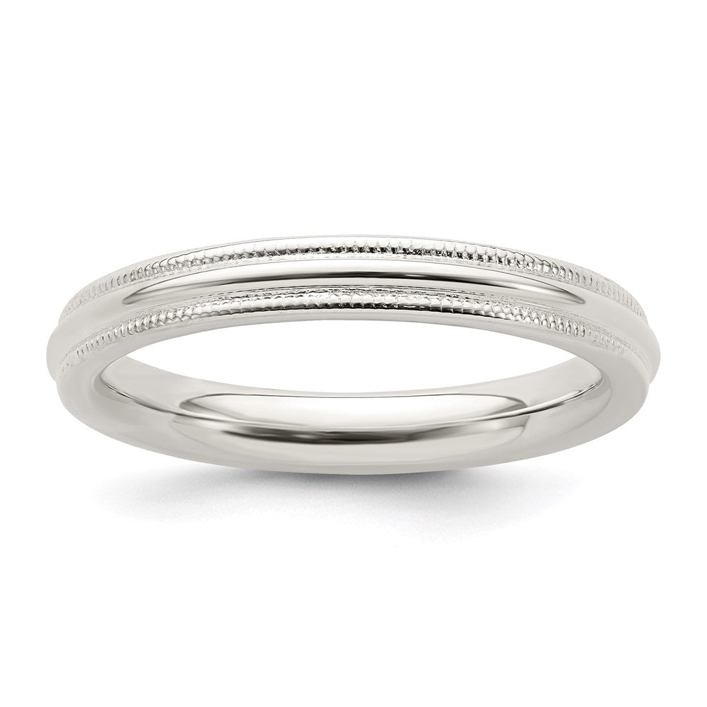 Sterlingsilber 3mm Komfort-Passform Halb Rund Milgrain Größe 6 Ring