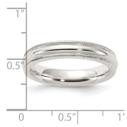 Sterlingsilber 4mm Komfort-Passform Halb Rund Milgrain Größe 9.5 Ring