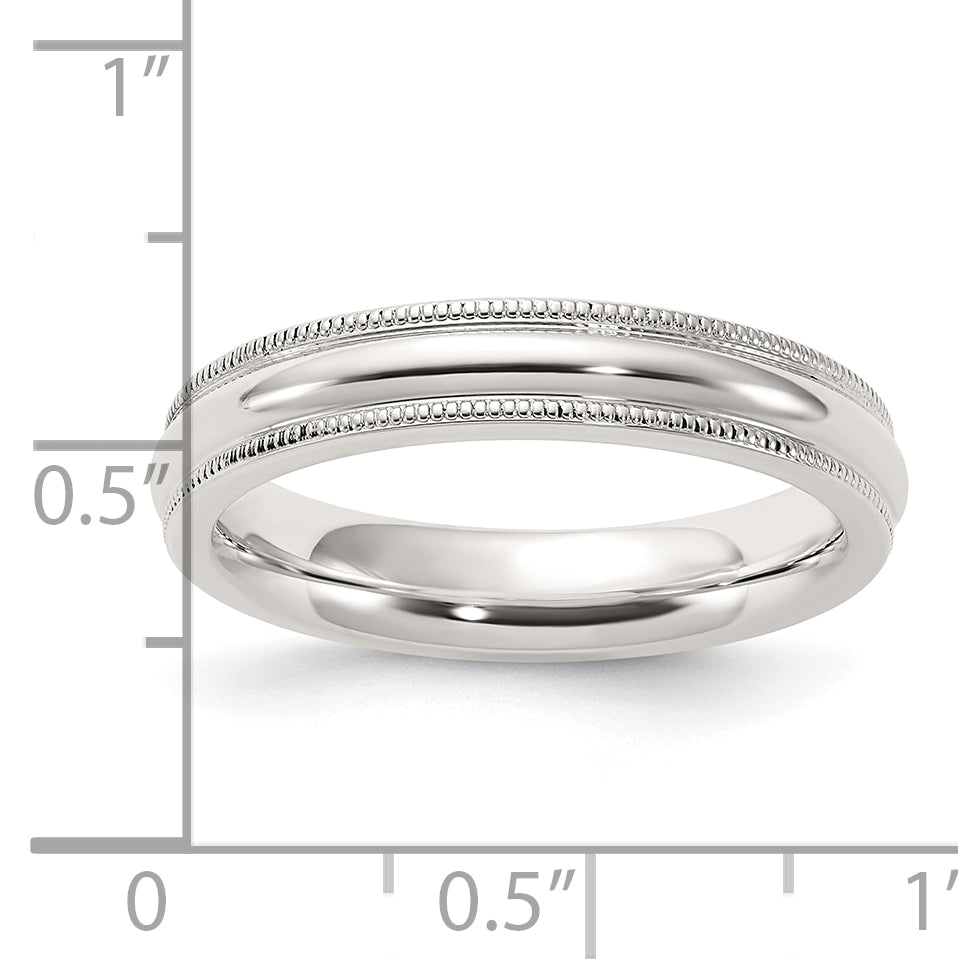 Sterlingsilber 4mm Komfort-Passform Halb Rund Milgrain Größe 4.5 Ring