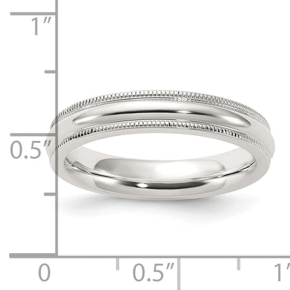 Sterlingsilber 4mm Komfort-Passform Halb Rund Milgrain Größe 4.5 Ring