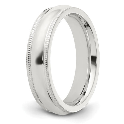 Sterlingsilber 5mm Komfort-Passform Halb Rund Milgrain Größe 5.5 Ring