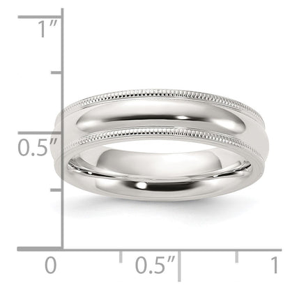 Sterlingsilber 5mm Komfort-Passform Halb Rund Milgrain Größe 13 Ring