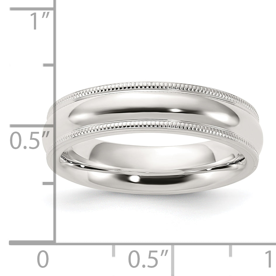 Sterlingsilber 5mm Komfort-Passform Halb Rund Milgrain Größe 13.5 Ring