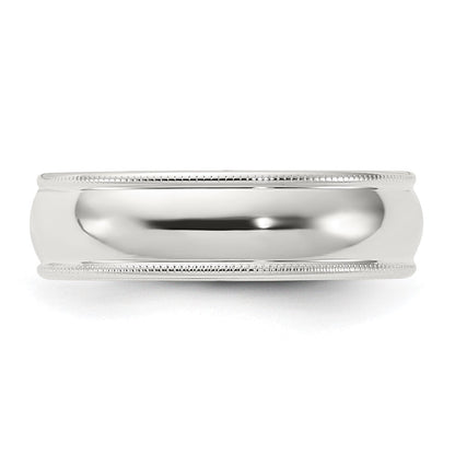 Sterlingsilber 6mm Komfort-Passform Halb Rund Milgrain Größe 11 Ring
