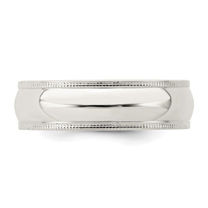 Sterlingsilber 6mm Komfort-Passform Halb Rund Milgrain Größe 12 Ring