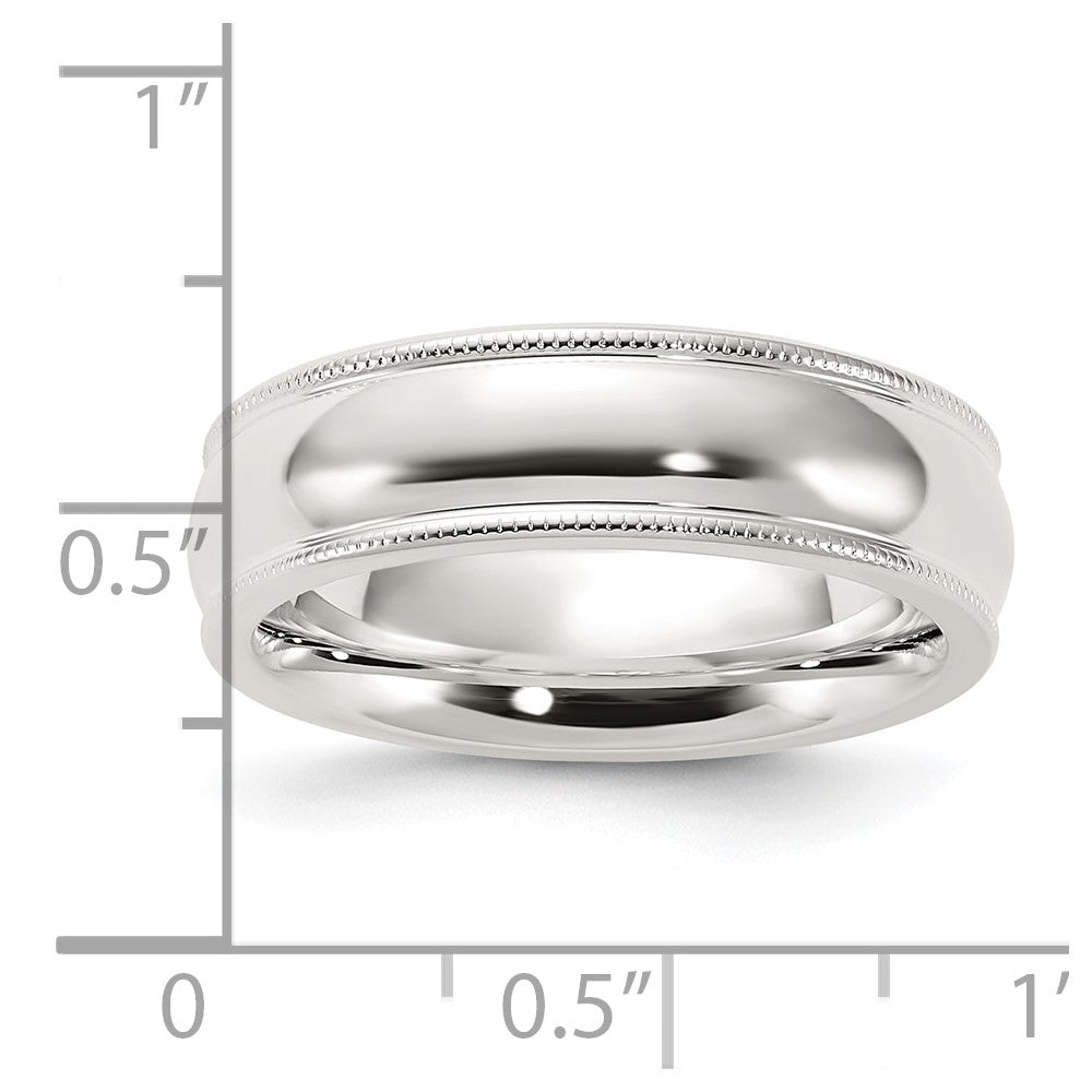 Sterlingsilber 6mm Komfort-Passform Halb Rund Milgrain Größe 10 Ring