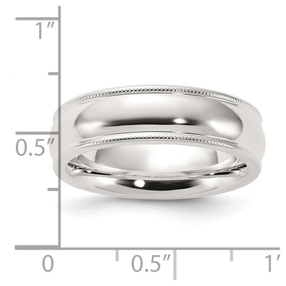 Sterlingsilber 6mm Komfort-Passform Halb Rund Milgrain Größe 11 Ring