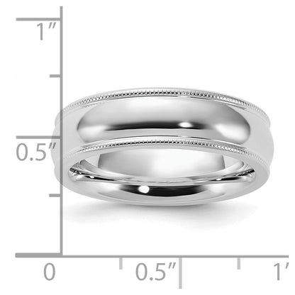 Sterlingsilber Rhodiniert 6mm Komfort-Passform Milgrain Größe 13.5 Ring (size 13.5 Nur)