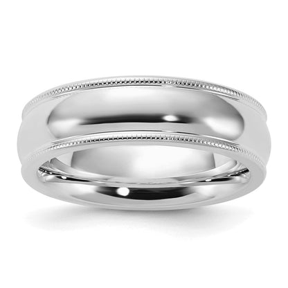 Sterlingsilber Rhodiniert 6mm Komfort-Passform Milgrain Größe 13.5 Ring (size 13.5 Nur)