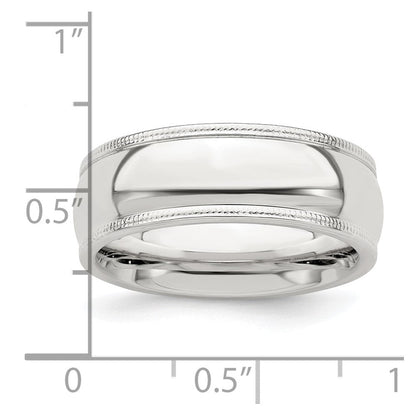 Sterlingsilber 7mm Komfort-Passform Halb Rund Milgrain Größe 9.5 Ring