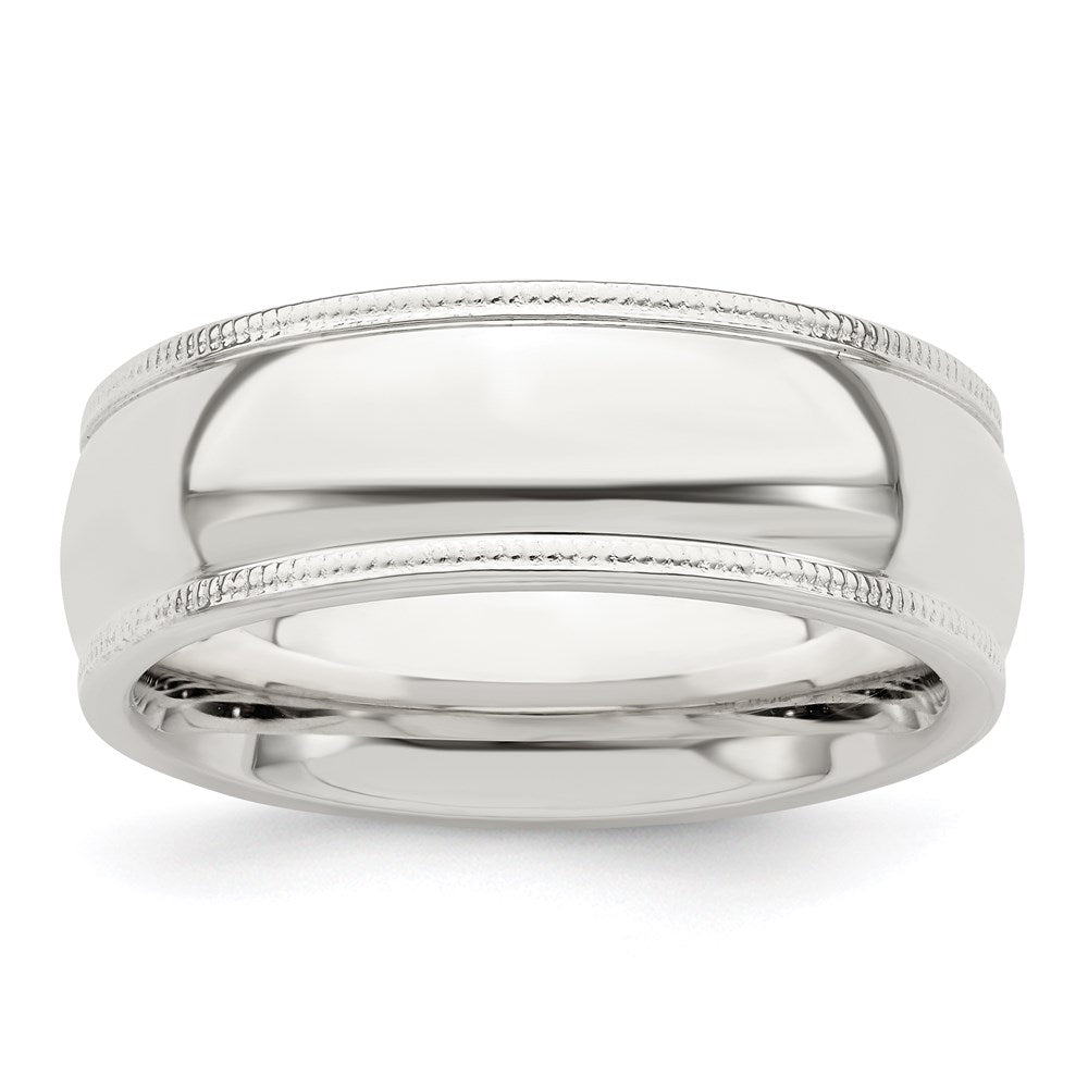 Sterlingsilber 7mm Komfort-Passform Halb Rund Milgrain Größe 10.5 Ring