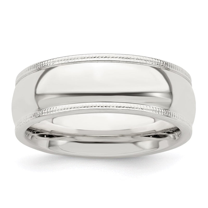 Sterlingsilber 7mm Komfort-Passform Halb Rund Milgrain Größe 5 Ring