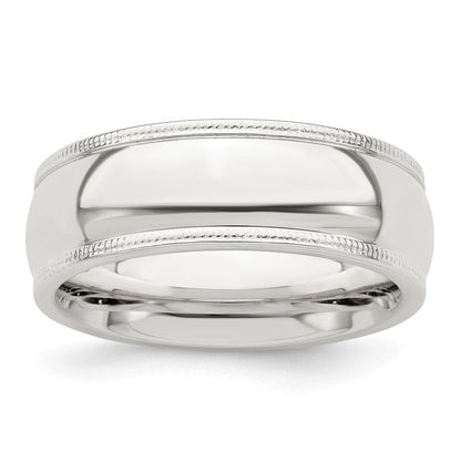Sterlingsilber 7mm Komfort-Passform Halb Rund Milgrain Größe 9 Ring