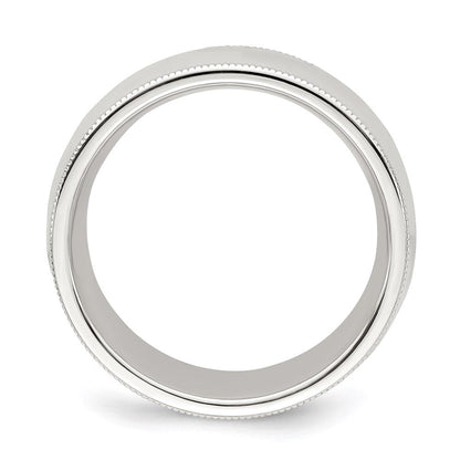 Sterlingsilber 8mm Komfort-Passform Halb Rund Milgrain Größe 12 Ring