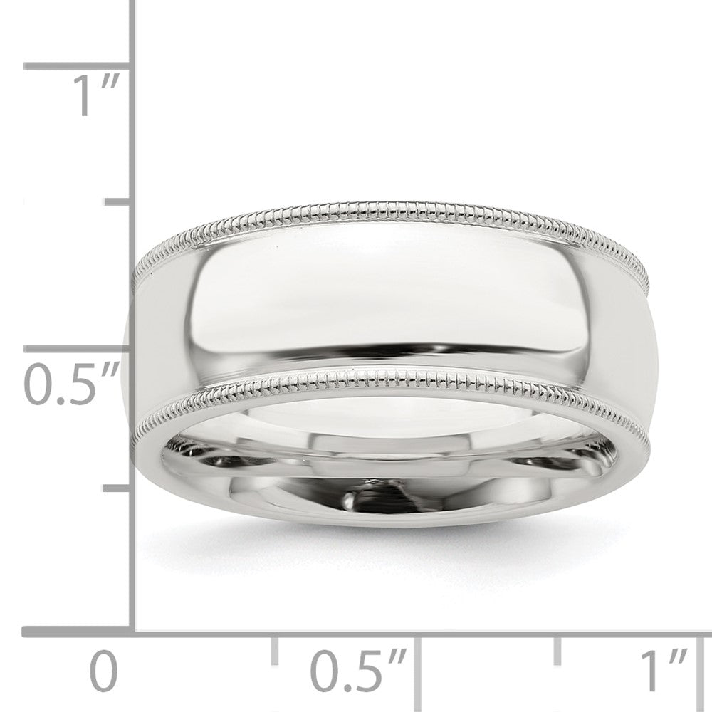 Sterlingsilber 8mm Komfort-Passform Halb Rund Milgrain Größe 7.5 Ring