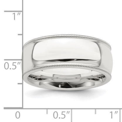 Sterlingsilber 8mm Komfort-Passform Halb Rund Milgrain Größe 7.5 Ring