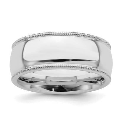Sterlingsilber Rhodiniert 8mm Komfort-Passform Milgrain Ring