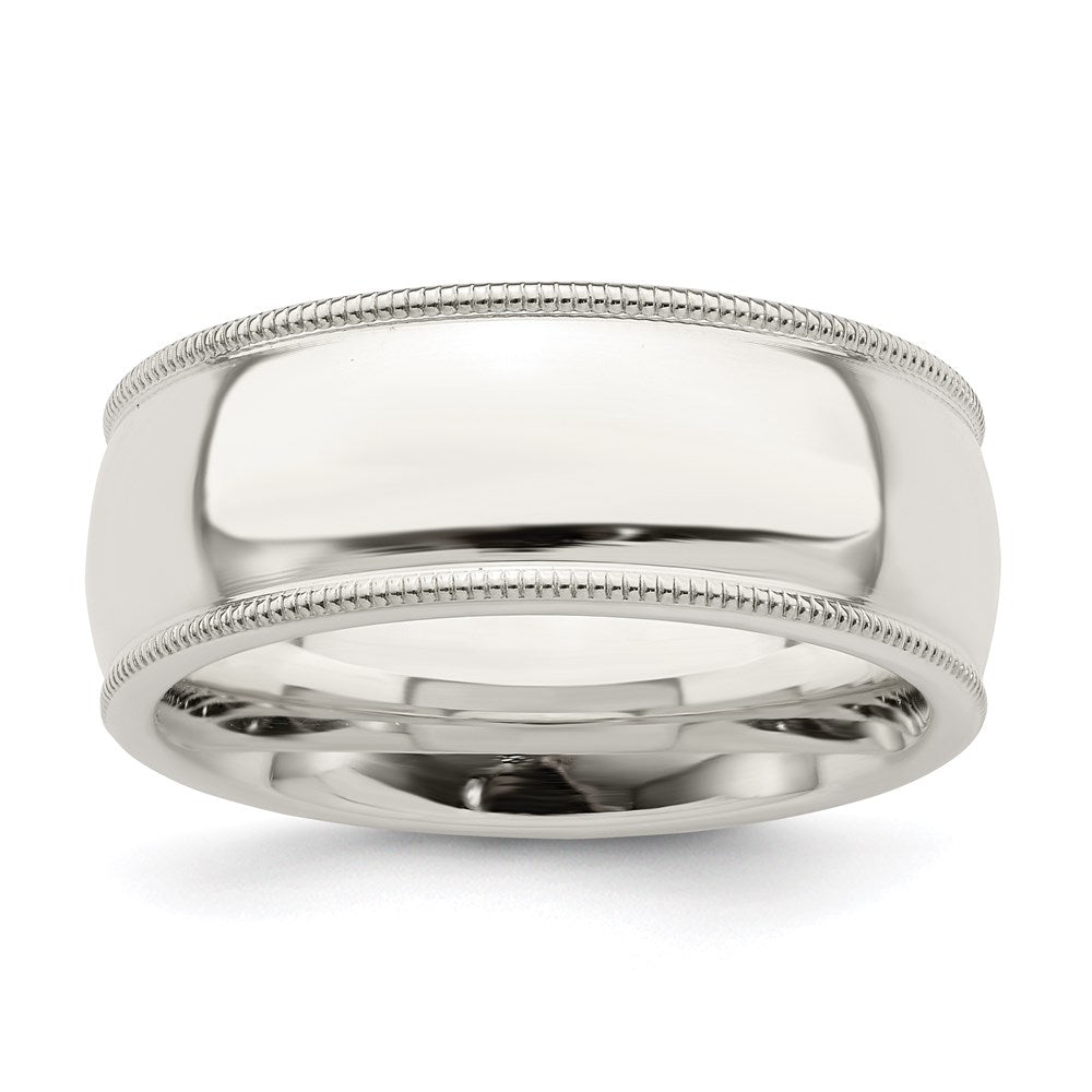 Sterlingsilber 8mm Komfort-Passform Halb Rund Milgrain Größe 7 Ring