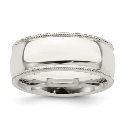 Sterlingsilber 8mm Komfort-Passform Halb Rund Milgrain Größe 13 Ring