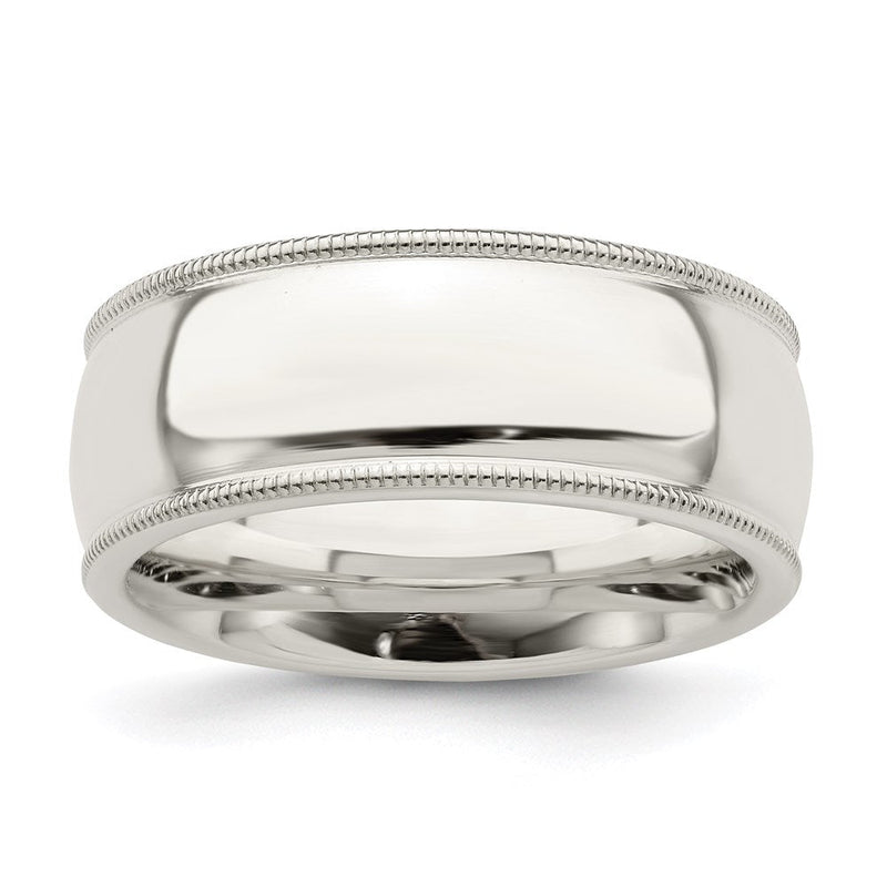 Sterlingsilber 8mm Komfort-Passform Halb Rund Milgrain Größe 7.5 Ring