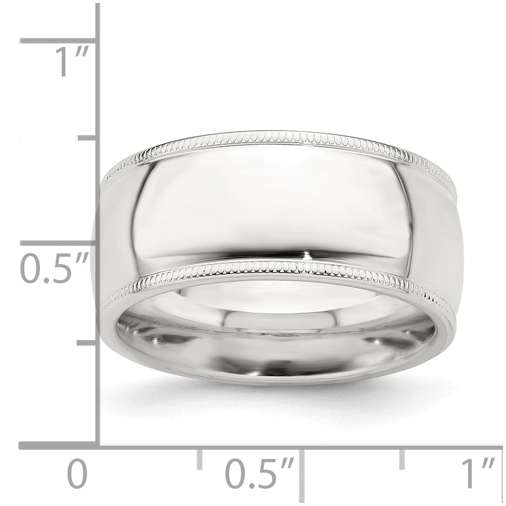 Sterlingsilber 9mm Komfort-Passform Halb Rund Milgrain Größe 10 Ring