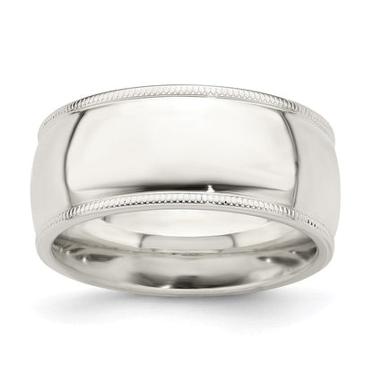Sterlingsilber 9mm Komfort-Passform Halb Rund Milgrain Größe 11 Ring