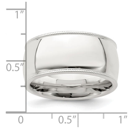 Sterlingsilber 10mm Komfort-Passform Halb Rund Milgrain Größe 12 Ring