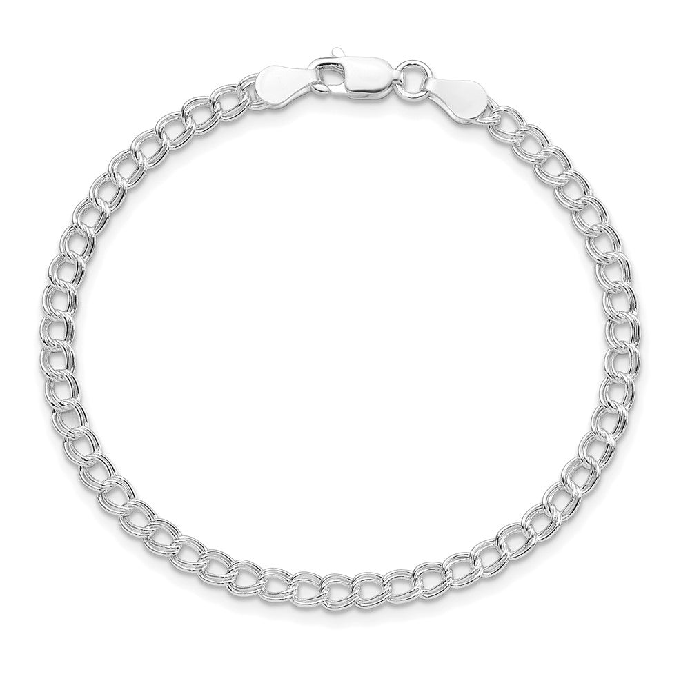 Sterlingsilber Rhodiniert 3.5mm Massiv Doppelt Glieder Charm Armband
