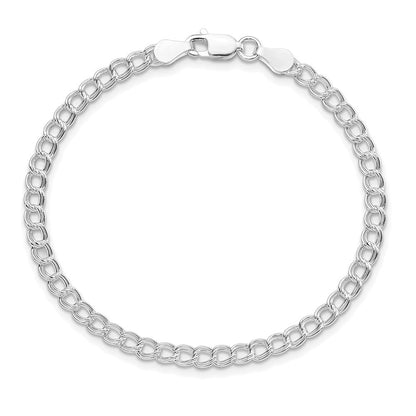 Sterlingsilber Rhodiniert 3.5mm Massiv Doppelt Glieder Charm Armband