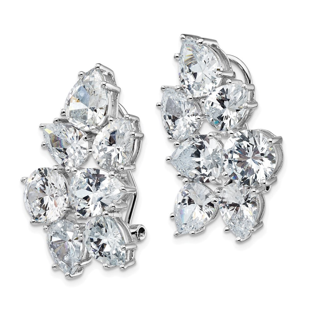 Sterlingsilber Cheryl M Rhodiniert Fantasie Brillant-cut Zirkonia Cluster Omega Rückseite Ohrringe